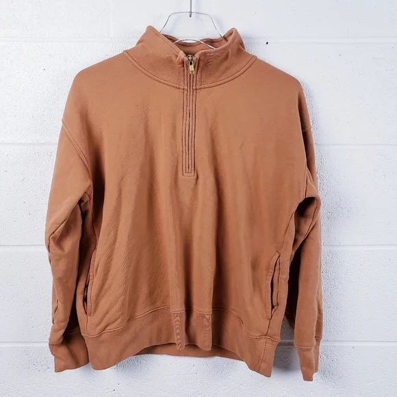 J.‎ Crew University Terry Half-Zip Cropped Sweatshirt Mock Neck Size XS Clay - Picture 2 of 10